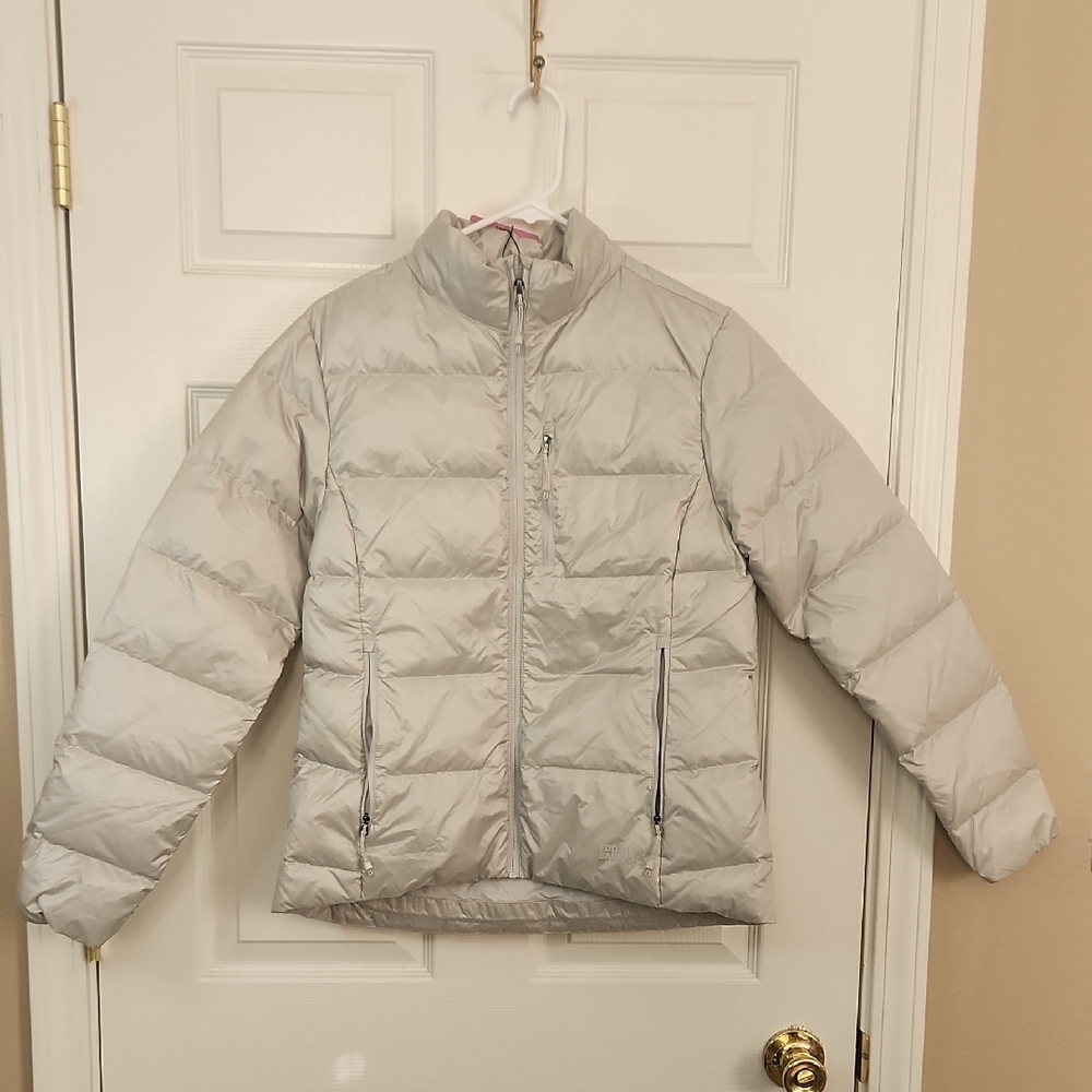 Eddie Bauer Gray Quilted Puffer Jacket with Stand-Up Collar